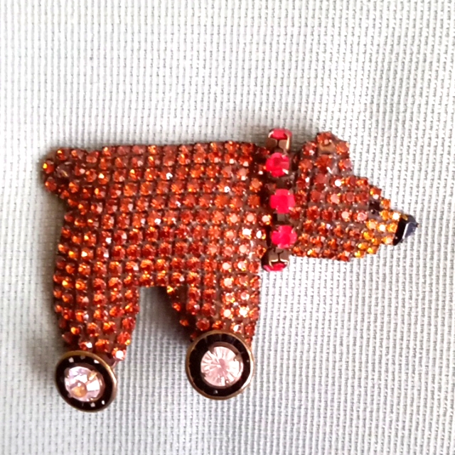 Adorable Crystal Brown Bear On Wheel's Pin